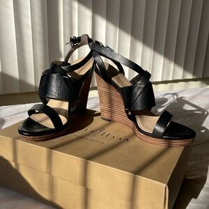 Cole Haan Black Leather Sandal Wedges